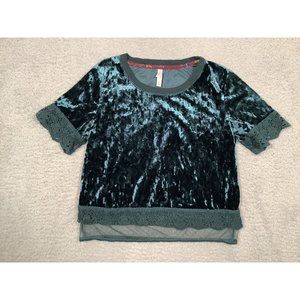 Xhilaration Green Velvet Lace Short Sleeve Crop Top Shirt Whimsigoth Y2K Small S
